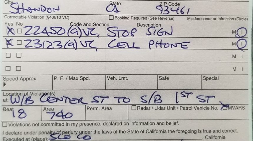 Templeton CHP ticket for distracted driving