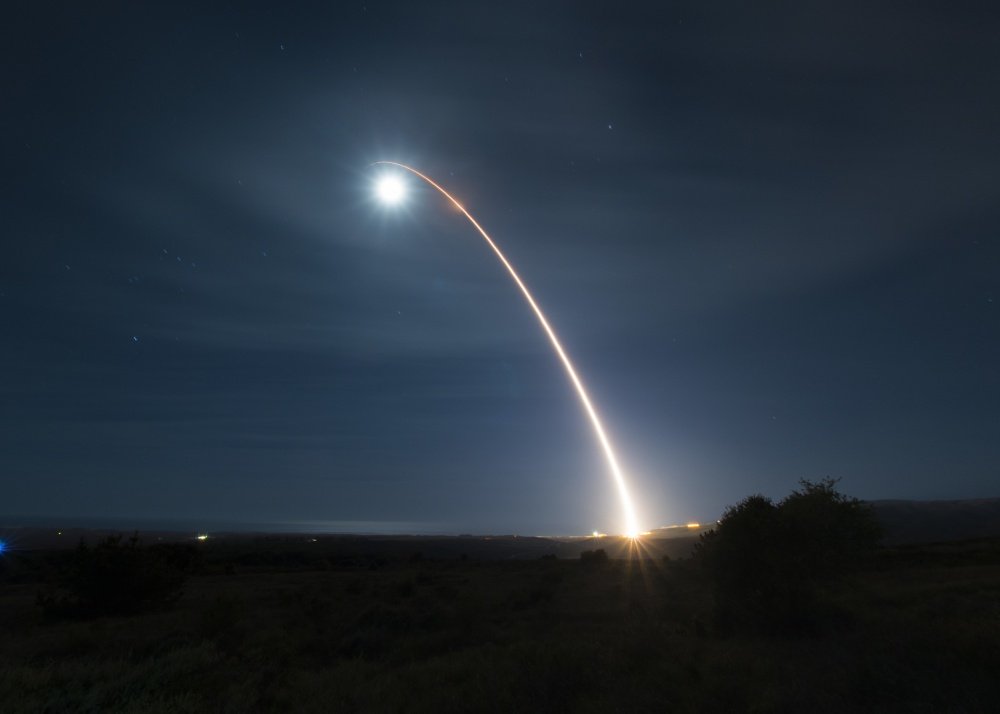 An unarmed Minuteman III intercontinental ballistic missile launches during a developmental test at 12:33 a.m. Pacific Time Wednesday, Feb. 5, 2020, at Vandenberg Air Force Base, Calif. (U.S. Air Force photo by Airman 1st Class Aubree Milks)
