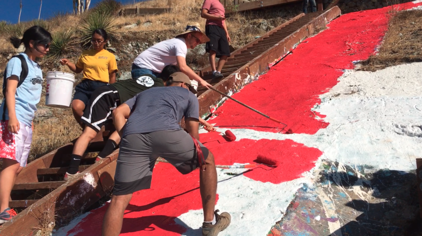 cal poly p painted red