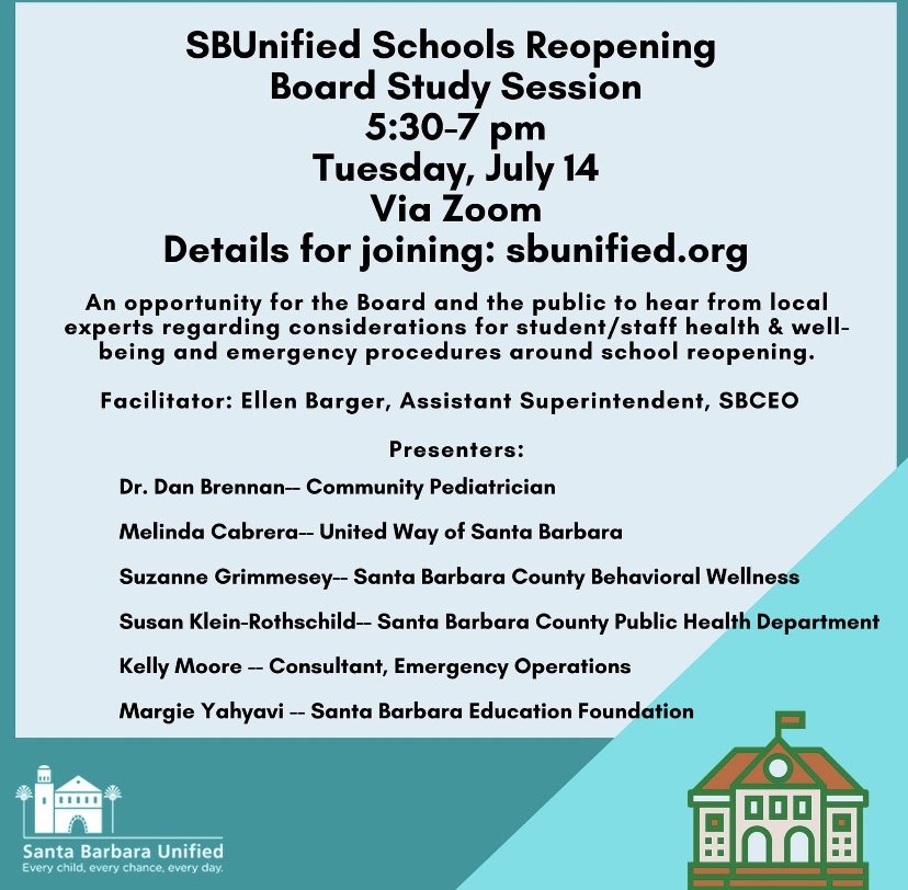 Flyer for SBUSD Reopening Board Study Session 