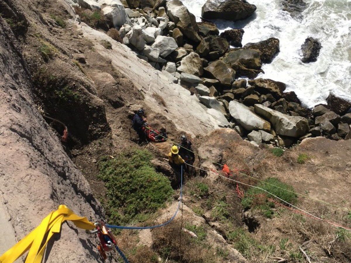 A person was rescued after falling about 100 feet off a cliff in Pismo Beach