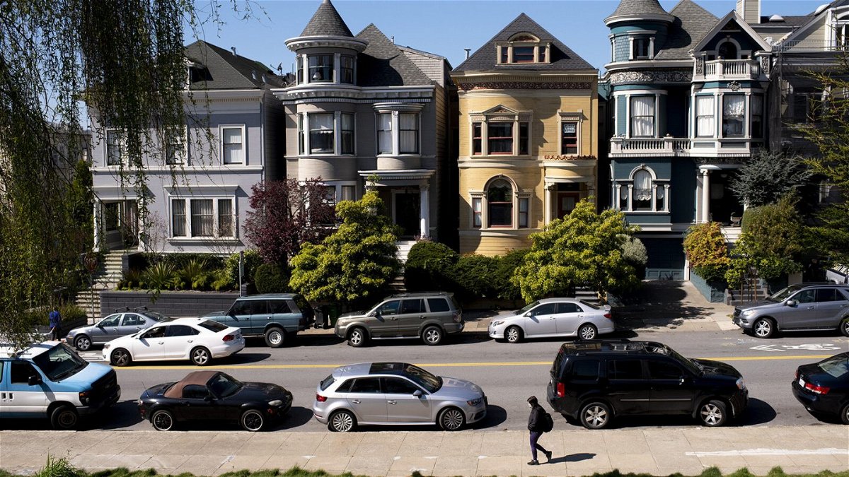 <i>Marlena Sloss/Bloomberg/Getty Images</i><br/>A pedestrian walks along a residential street in the Western Addition neighborhood of San Francisco