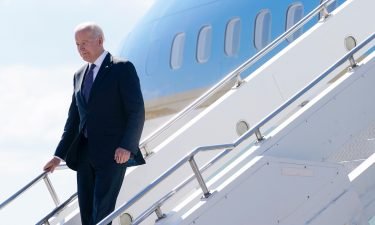 President Joe Biden steps off Air Force One at Geneva Airport in Geneva