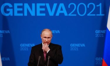 Russia's President Vladimir Putin holds a press conference after meeting with US President in Geneva on June 16. ABC News reporter Rachel Scott confronted Russian President Vladimir Putin about his crackdown on political opponents.