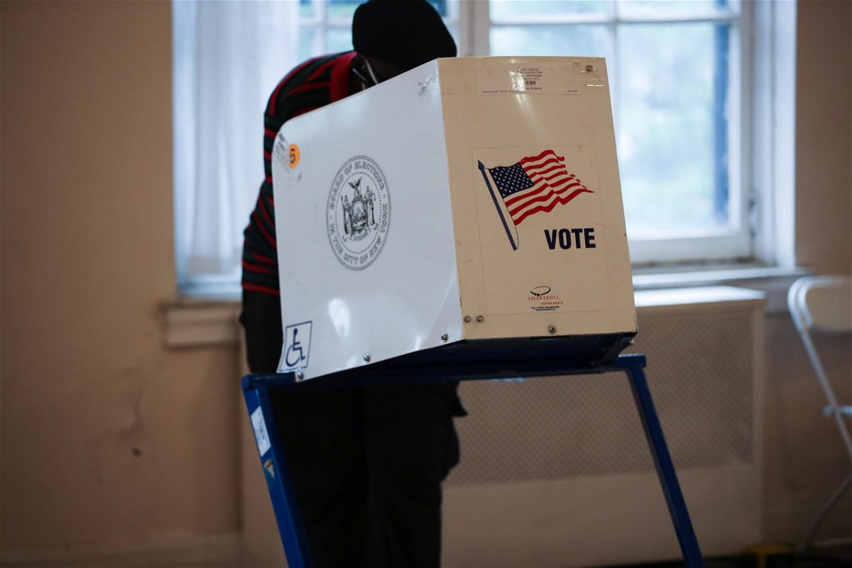 <i>Tayfun Coskun/Anadolu Agency/Getty Images</i><br/>A polling site is seen as early voting in New York City's mayoral primary election has started as of Saturday which voters can choose up to five candidates in New York City
