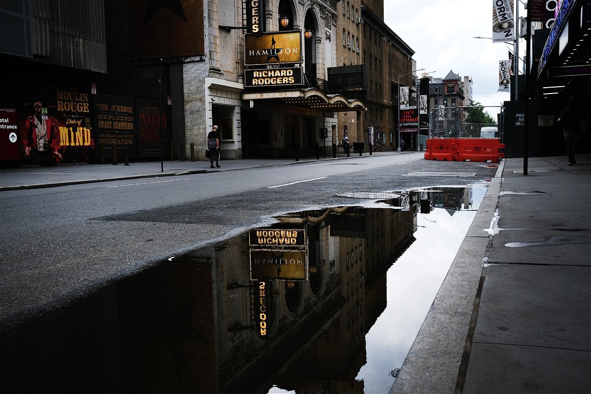 <i>Spencer Platt/Getty Images</i><br/>Broadway theaters stood closed along an empty street in the theater district on June 30