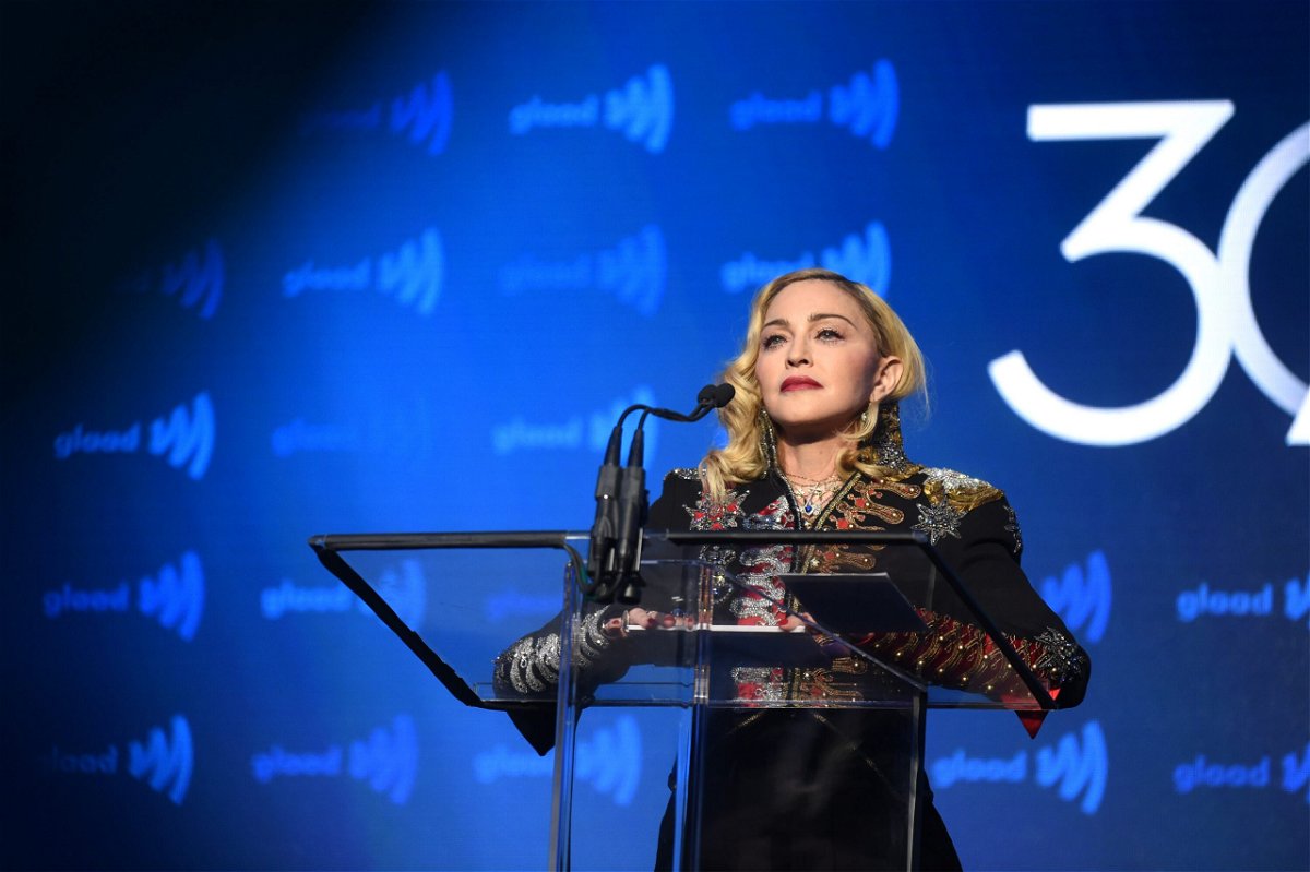 <i>Jamie McCarthy/Getty Images</i><br/>Madonna speaks out against Britney Spears' nearly 13-year conservatorship. Madonna here speaks onstage during the 30th Annual GLAAD Media Awards on May 04