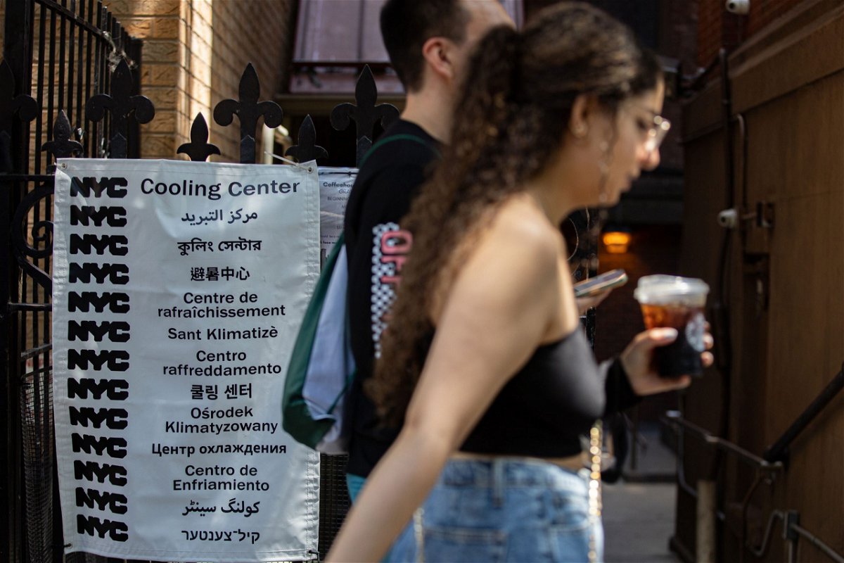 <i>Jeenah Moon/Bloomberg/Getty Images</i><br/>A sign for a cooling center during a heatwave in New York on Wednesday