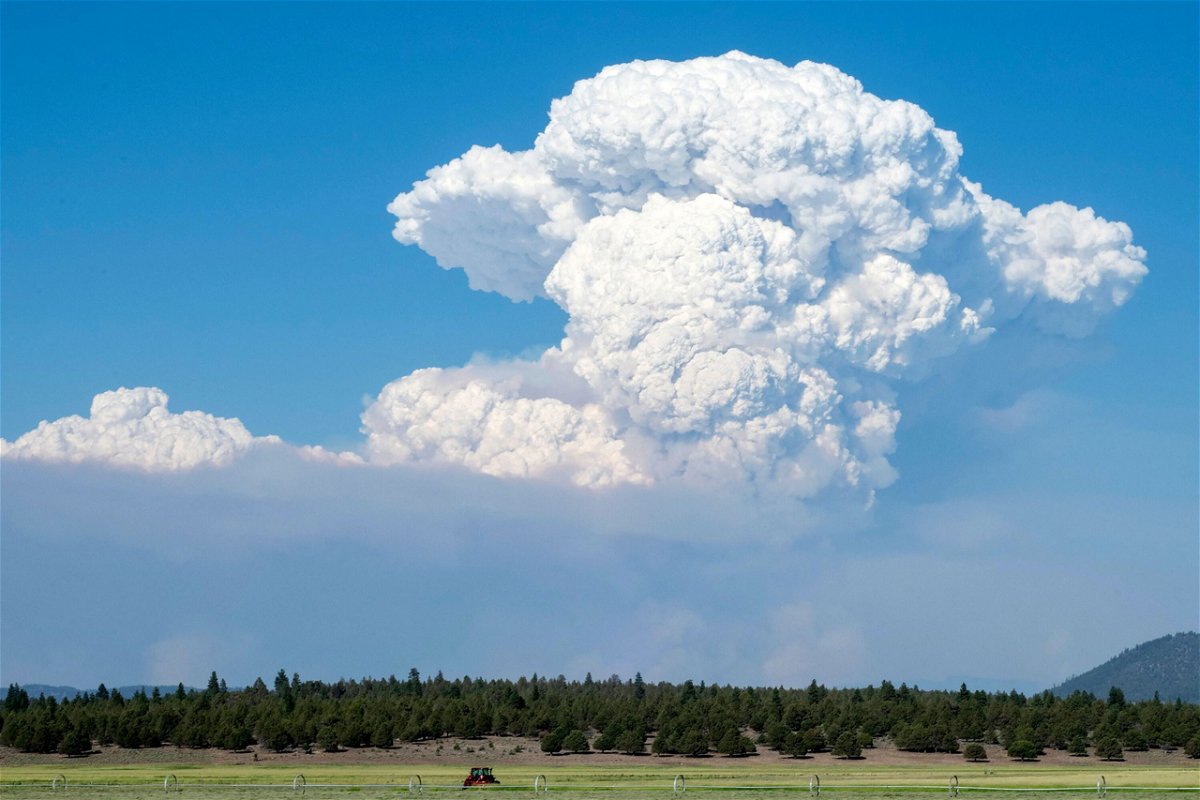 <i>Payton Bruni/AFP/Getty Images</i><br/>A pyrocumulus cloud from the Bootleg Fire drifts into the air near Bly
