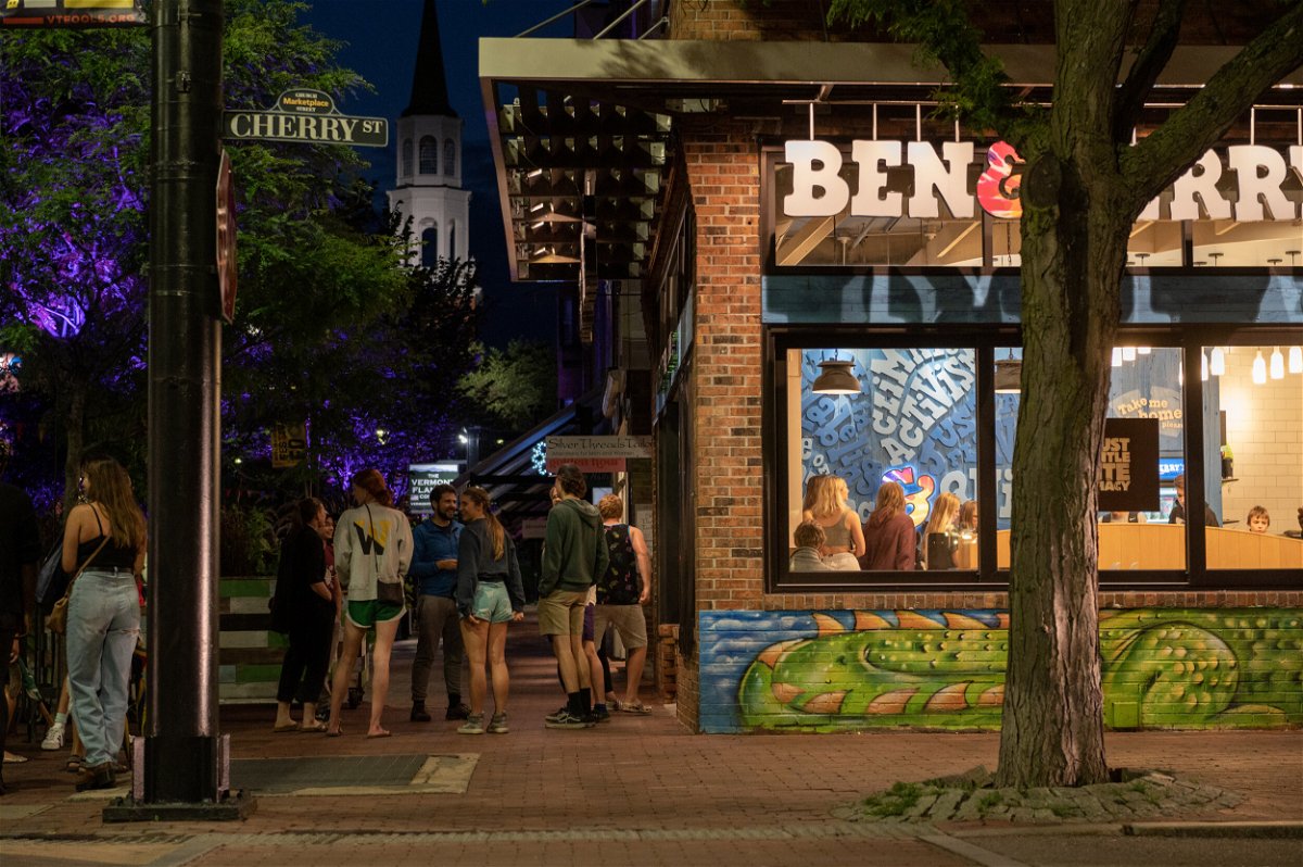 <i>Will Lanzoni/CNN</i><br/>People wait in line for Ben & Jerry's ice cream in downtown Burlington.
