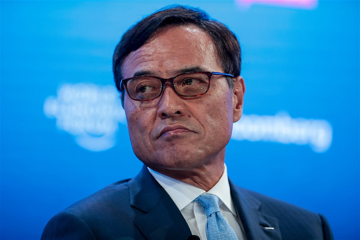 <i>Jason Alden/Bloomberg/Getty Images</i><br/>Suntory CEO Takeshi Niinami speaks during a panel session at the World Economic Forum in Davos