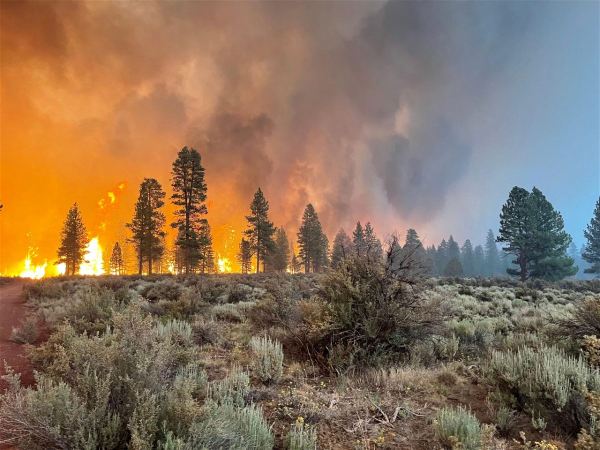 <i>USDA Forest Service/Getty Images</i><br/>The Bootleg Fire burns on Monday in Bly