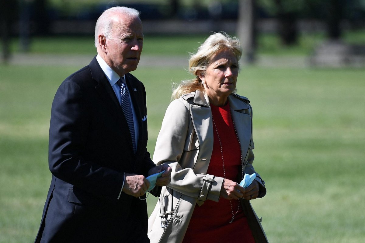 <i>Mandel Ngan/AFP/Getty Images</i><br/>President Joe Biden and First Lady Jill Biden are seen here near the White House