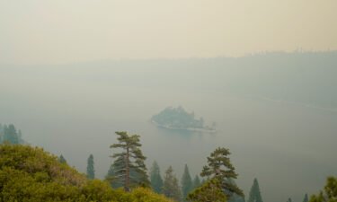 Lake Tahoe's Emerald Bay is shrouded in smoke from the Caldor Fire on Tuesday.