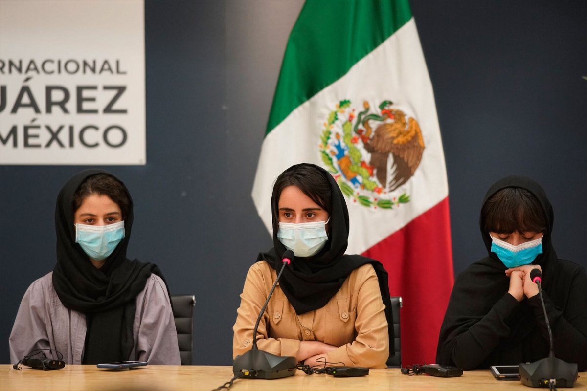 <i>Eduardo Verdugo/AP</i><br/>Five women from the renowned robotics team arrived in Mexico