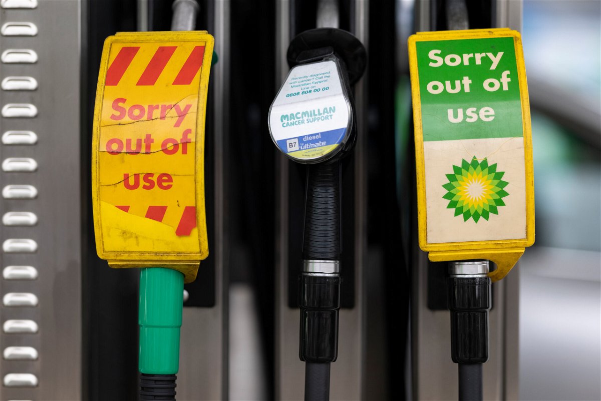 <i>Dan Kitwood/Getty Images</i><br/>Pumps out of action at a BP petrol station on September 23 in London.