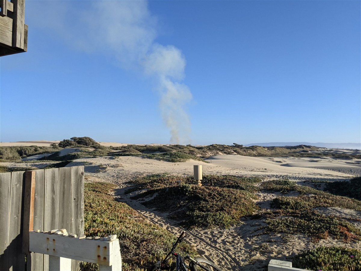 Smoke from a fire burning at Oceano Dunes
