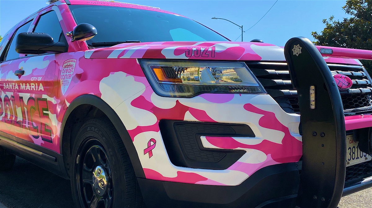Mission Hope Cancer Center unveiled the Santa Maria Police Department’s pink-wrapped police cruiser for breast cancer awareness