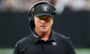 Jon Gruden resigned Monday as head coach of the Las Vegas Raiders. Gruden is shown here on the sideline during a game against the Chicago Bears at Allegiant Stadium on October 10