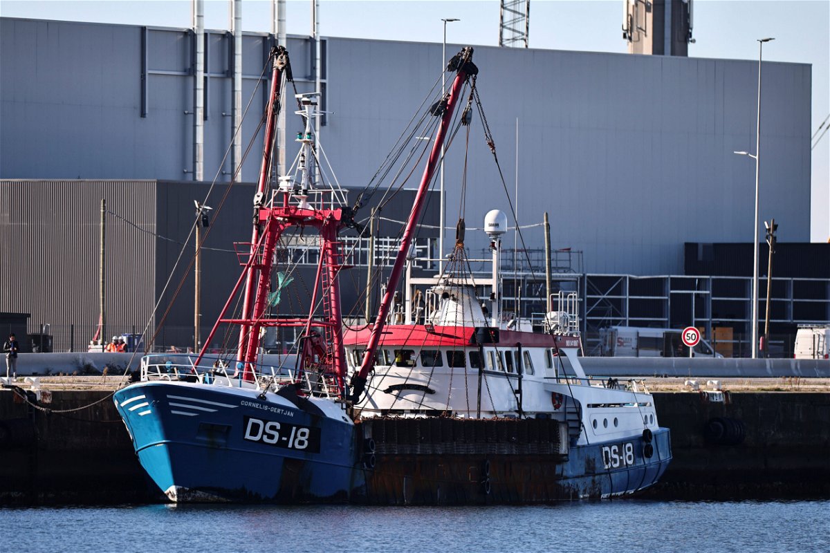 <i>Sarah Meyssonnier/Reuters</i><br/>A British trawler is seen moored in the port of Le Havre after it was seized by France on October 28.