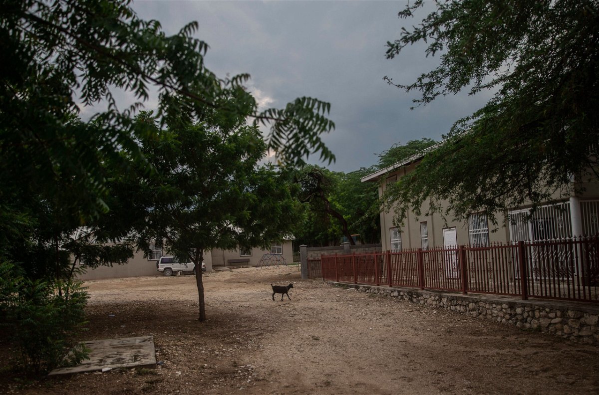 <i>Odelyn Joseph/AP</i><br/>A goat stands in the courtyard of the Maison La Providence de Dieu orphanage it Ganthier