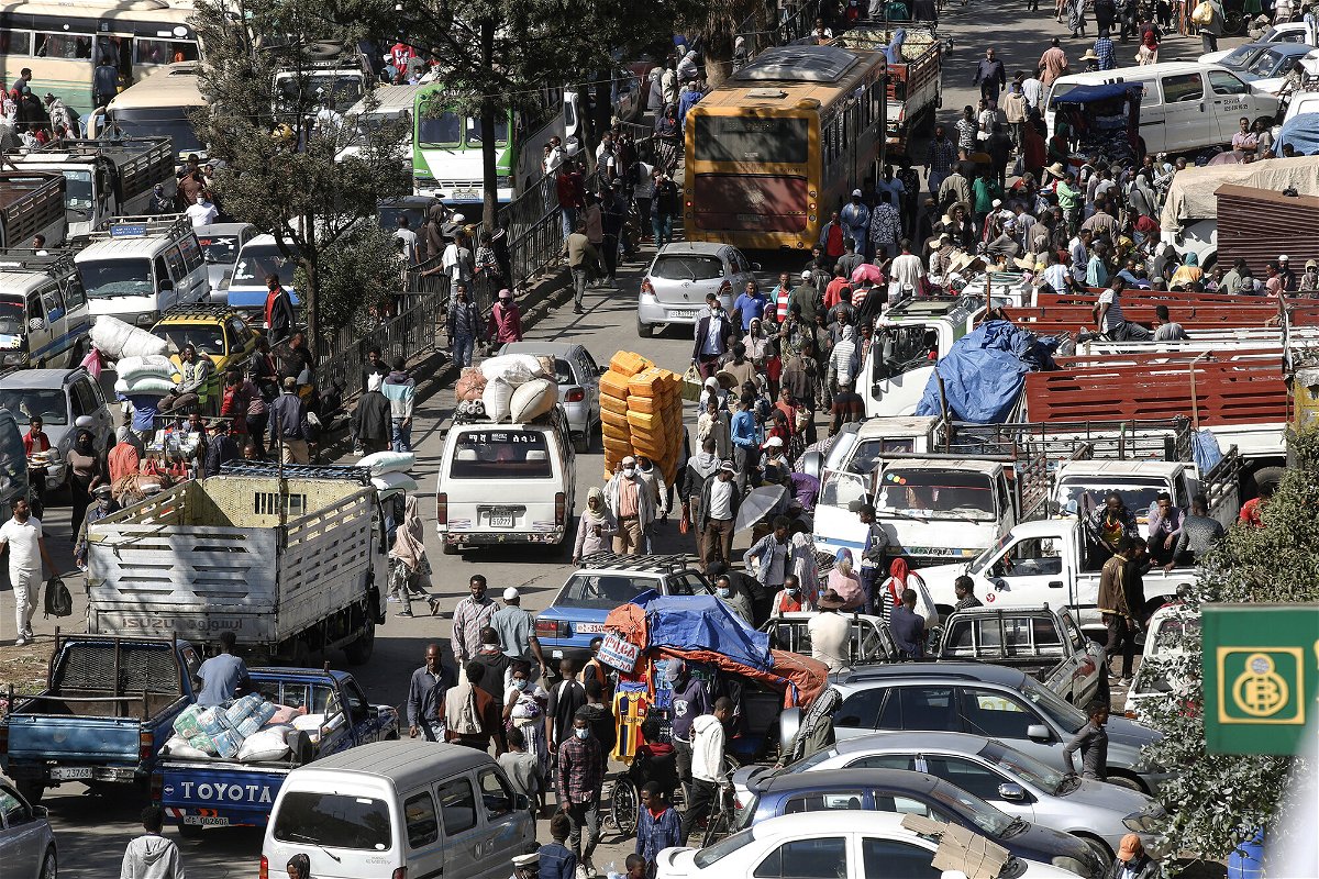 <i>Minasse Wondimu Hailu/Anadolu Agency/Getty Images</i><br/>A busy street in the Ethiopian capital Addis Ababa last December.