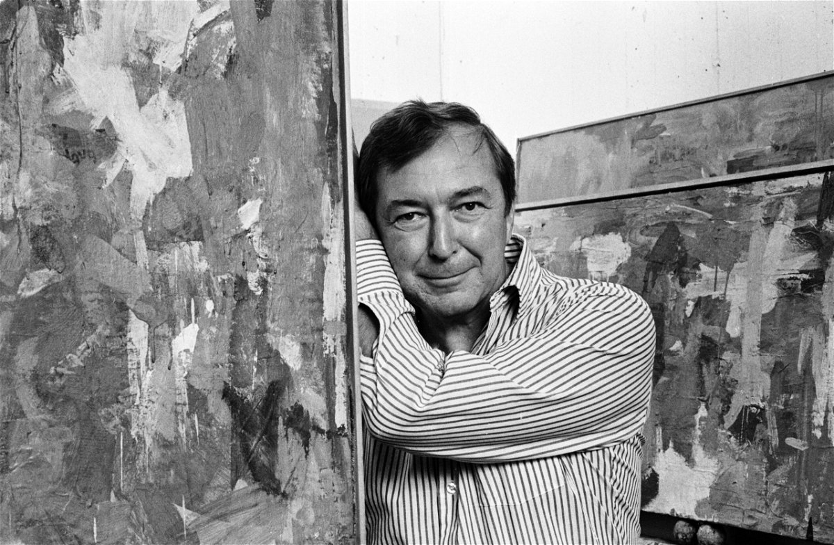 <i>Jack Mitchell/Archive Photos/Getty Images</i><br/>Artist Jasper Johns photographed with his work at the Whitney in New York City