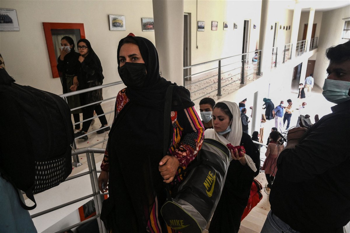 <i>ARIF ALI/AFP/Getty Images</i><br/>Members of Afghanistan's national girls football team arrive at the Pakistan Football Federation (PFF) in Lahore on September 15.