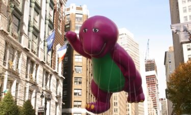 Barney the Dinosaur balloon at the 2002 Macy's Thanksgiving Day Parade on November 28