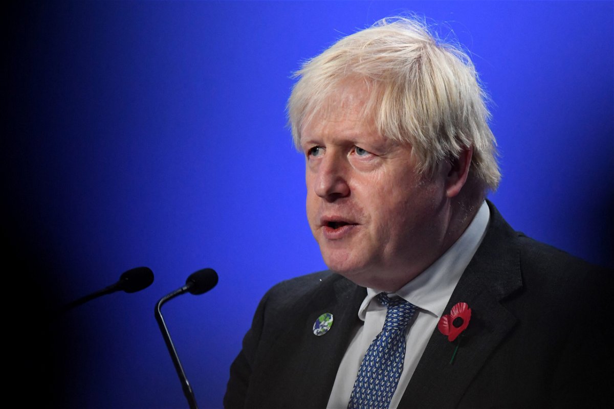 <i>Andy Buchanan/AFP/Getty Images</i><br/>UK Prime Minister Boris Johnson speaks during a press conference at the COP26 UN Climate Change Conference in Glasgow on November 10.