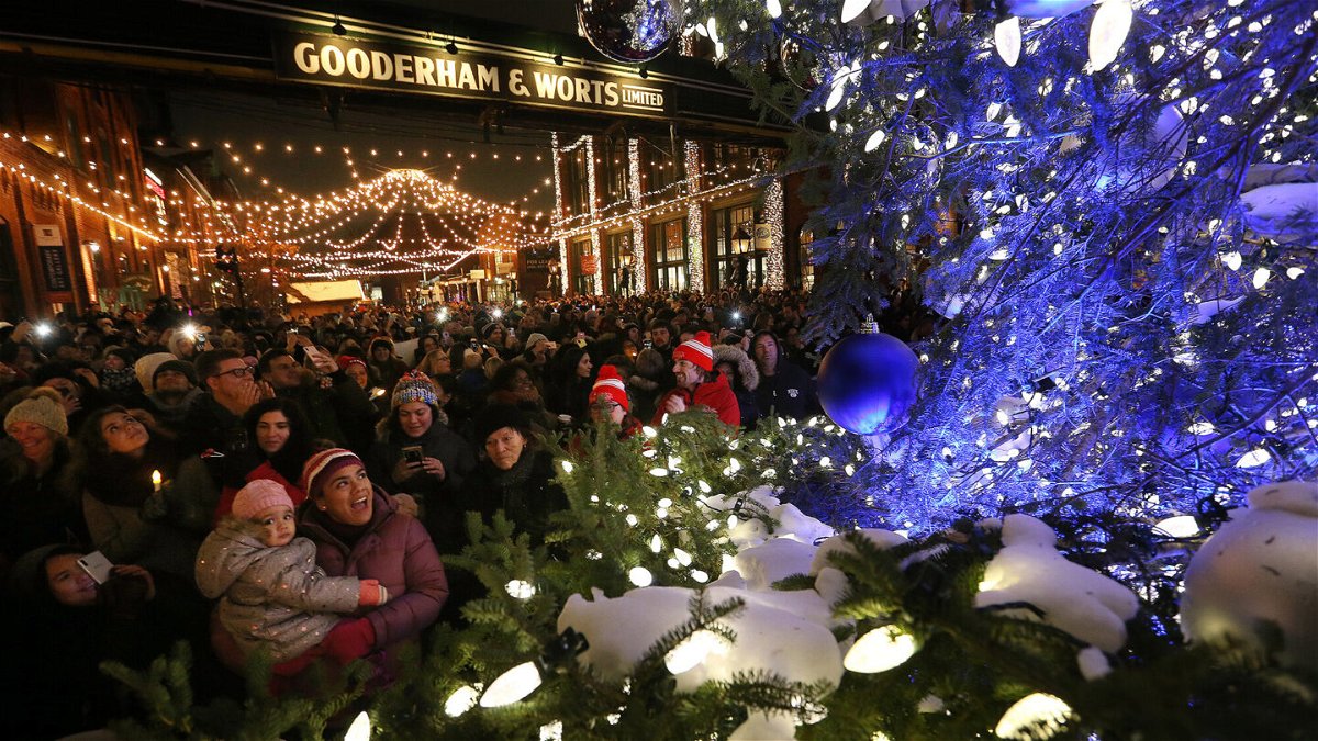 <i>Steve Russell/Toronto Star/Getty Images</i><br/>The Christmas tree lighting at Toronto's annual festive market.