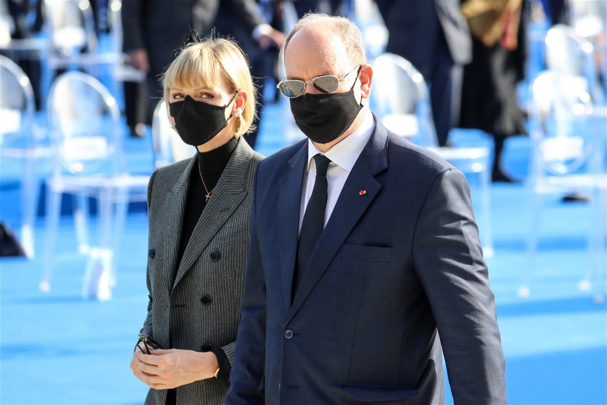 <i>Valery Hache/Pool/AFP/Getty Images</i><br/>Prince Albert II (right) and Princess Charlene leave a ceremony in Nice