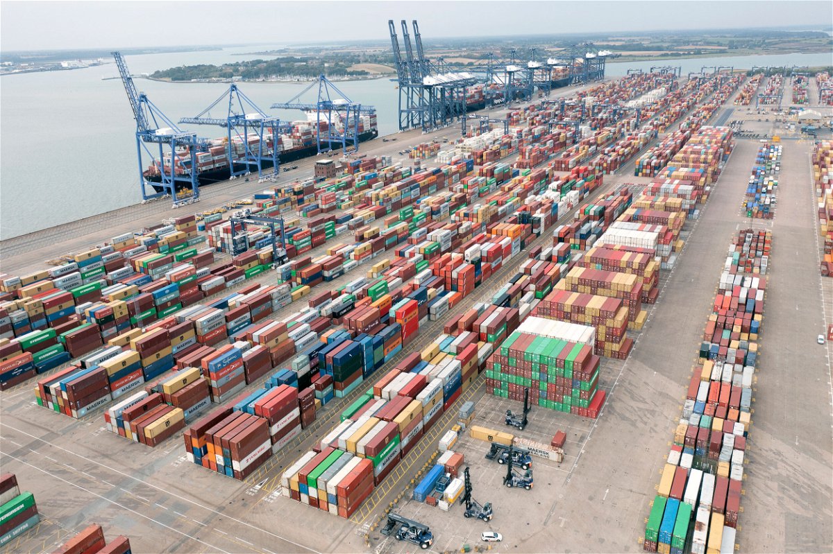 <i>Chris Gorman/Getty Images</i><br/>An aerial view of the container port of Felixstowe