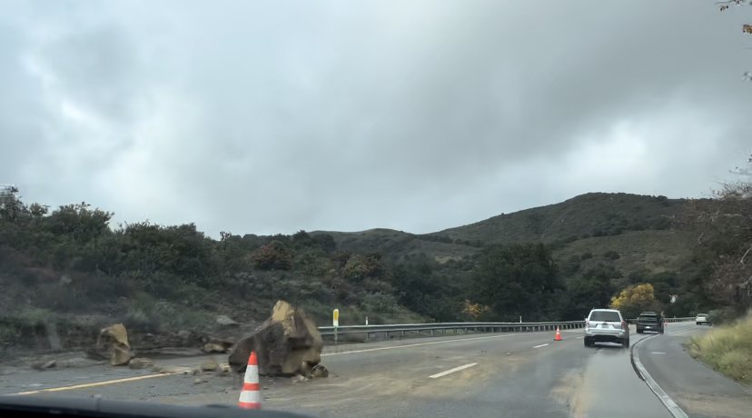 A large boulder blocked the roadway on Highway 101 Monday morning
