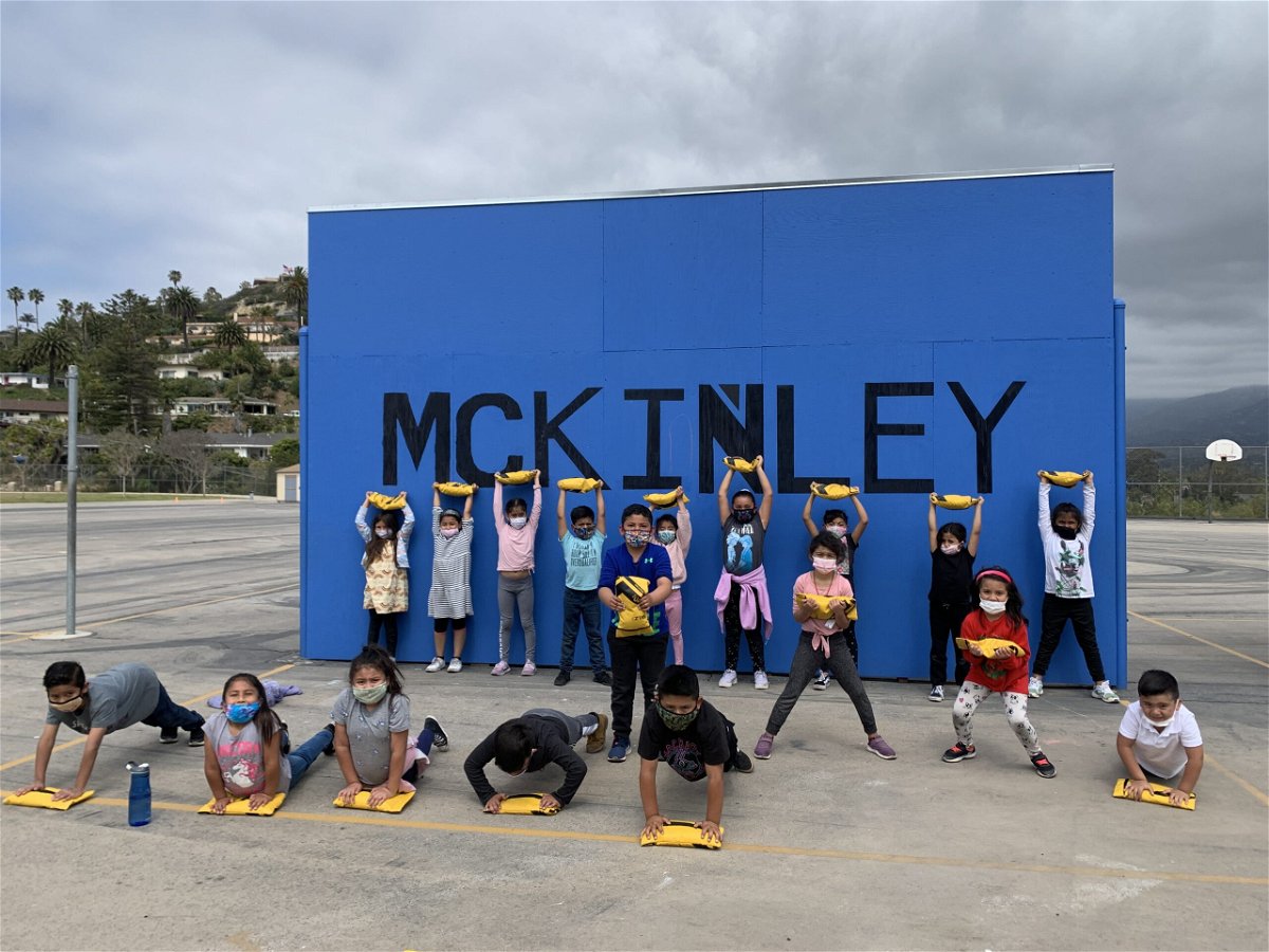 McKinley Elementary School students with their equipment. 