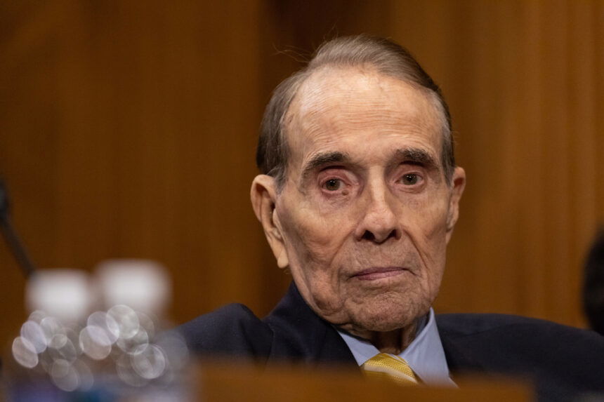 Bob Dole died Sunday. Dole is seen during a senate hearing on Capitol Hill in Washington