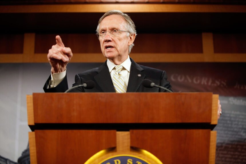 Then-Senate Majority Leader Sen. Harry Reid holds a news conference in 2009.