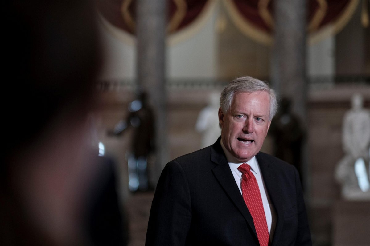 <i>Gabriella Demczuk/Getty Images</i><br/>Former White House Chief of Staff Mark Meadows speaks to the press in Statuary Hall at the Capitol on August 22