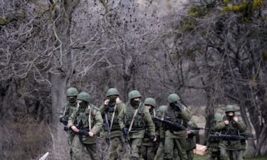 Tensions between Ukraine and Russia are at their highest in years. Russian soldiers are seen patroling the area surrounding the Ukrainian military unit in Perevalnoye