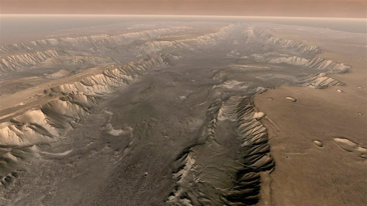 <i>Handout/Getty Images</i><br/>This composite image of Valles Marineris was taken by NASA's Mars Odyssey orbiter.