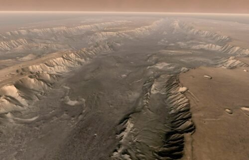 This composite image of Valles Marineris was taken by NASA's Mars Odyssey orbiter.