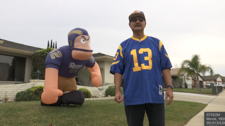 Local Rams fans celebrating team's NFC Championship and Super Bowl berth