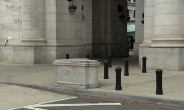 Swastikas are seen painted outside Union Station in Washington