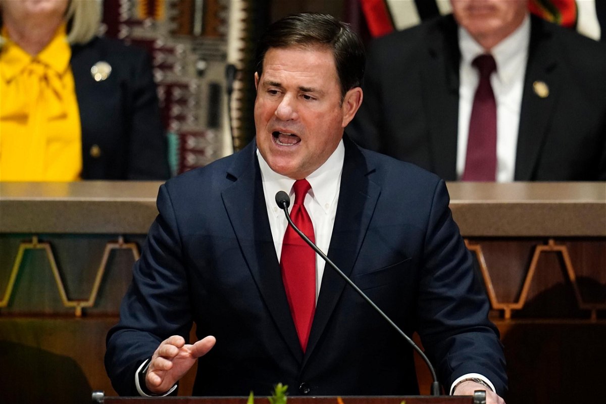 <i>Ross D. Franklin/AP</i><br/>Arizona Republican Gov. Doug Ducey gives his state of the state address at the Arizona Capitol