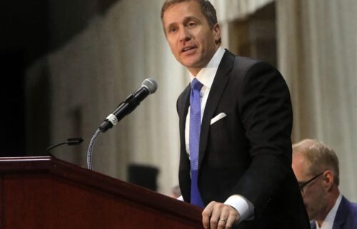 Former Gov. Eric Greitens delivers the keynote address at the St. Louis Area Police Chiefs Association 27th Annual Police Officer Memorial Prayer Breakfast in April 2018.
