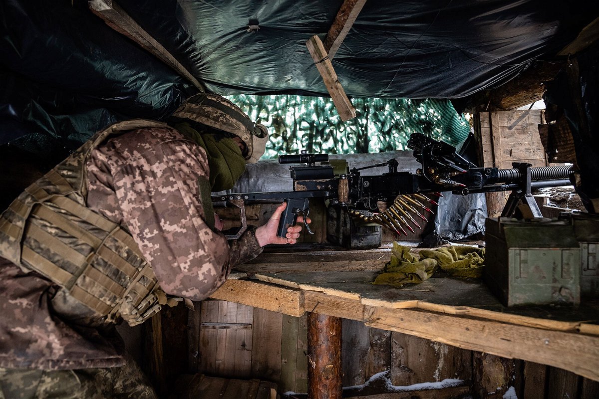 <i>Timothy Fadek/Redux for CNN</i><br/>A Ukrainian soldier at a gunner position in a trench on the front line
