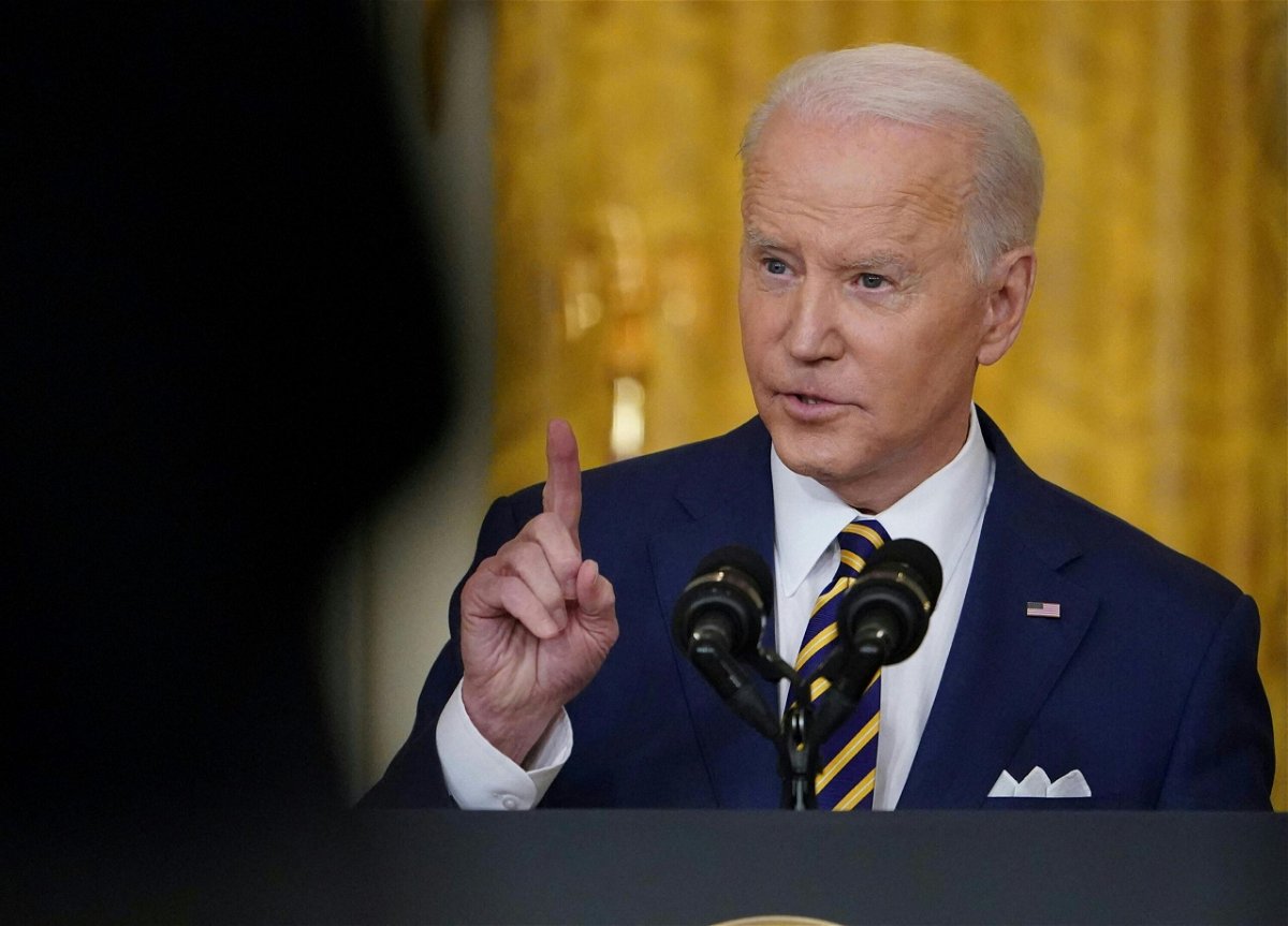 <i>MANDEL NGAN/AFP/Getty Images</i><br/>US President Joe Biden answers questions during a news conference in the East Room of the White House