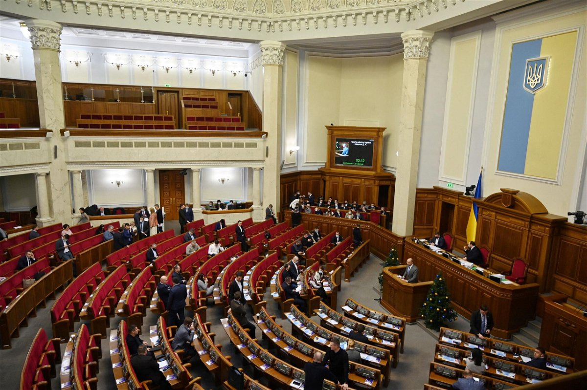 <i>SERGEI SUPINSKY/AFP/Getty Images</i><br/>Ukrainian Parliament is seen in Kyiv