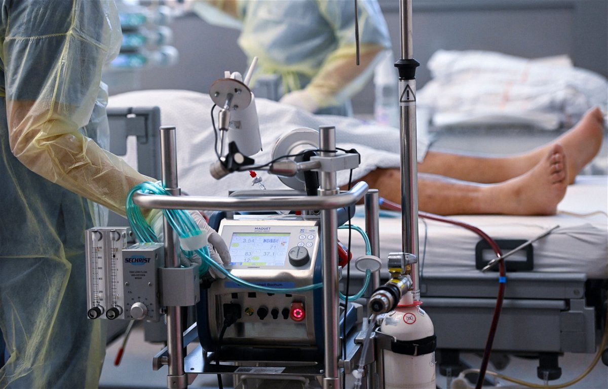 <i>Ina Fassbender/AFP/Getty Images</i><br/>A patient affected by Covid-19 lies with an artificial respiration ECMO in the Covid-19 intensive care unit at a hospital in Bochum