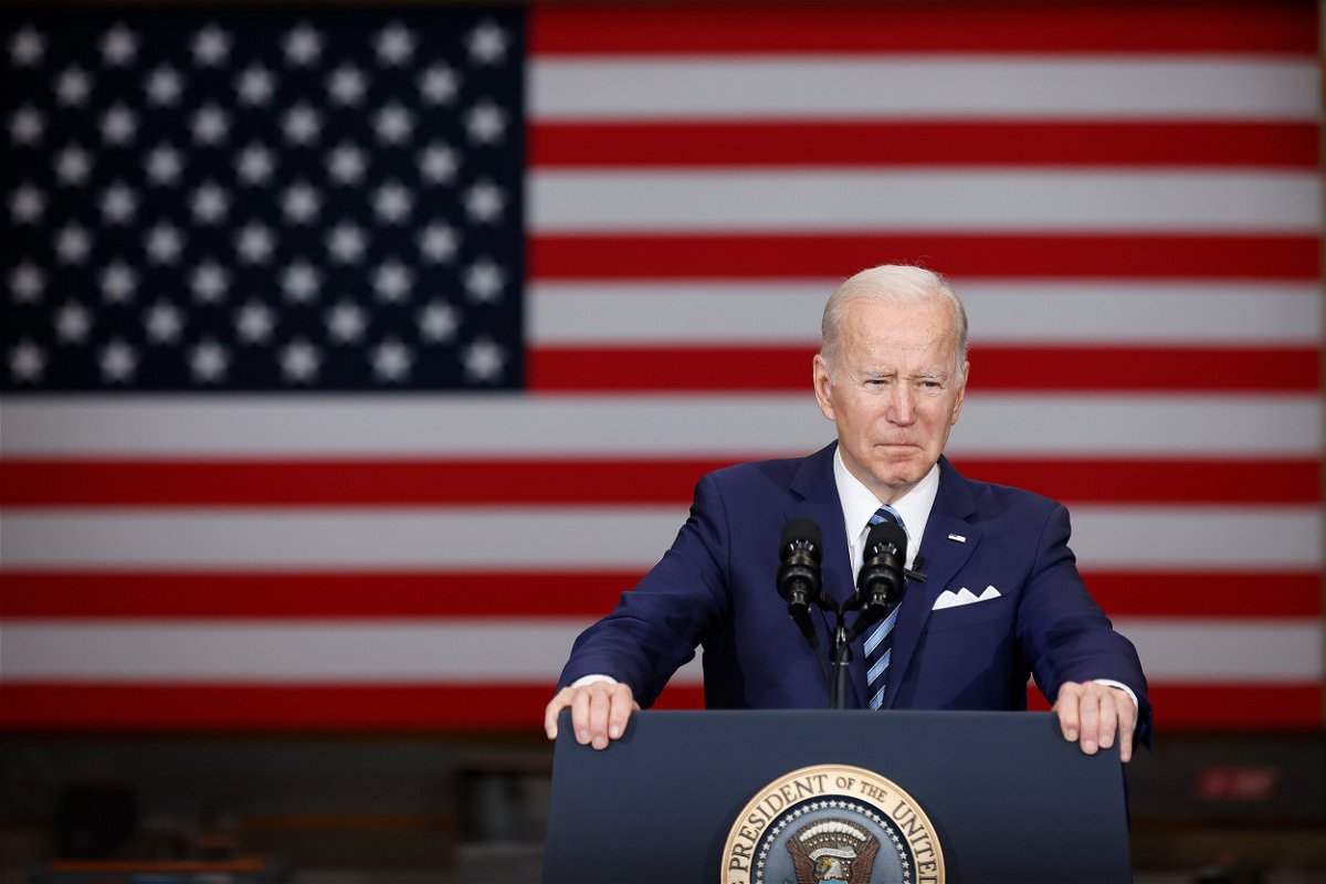 <i>Chip Somodevilla/Getty Images</i><br/>President Joe Biden deliver remarks about project labor agreements at  Ironworkers Local 5 on February 4